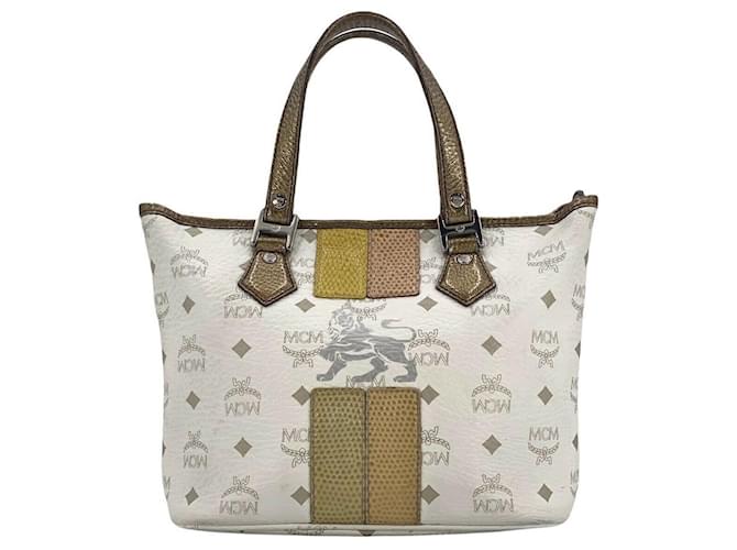 MCM Mini Shopper Bag White Handle Bag X-Small LogoPrint Lion Handbag  ref.1228150