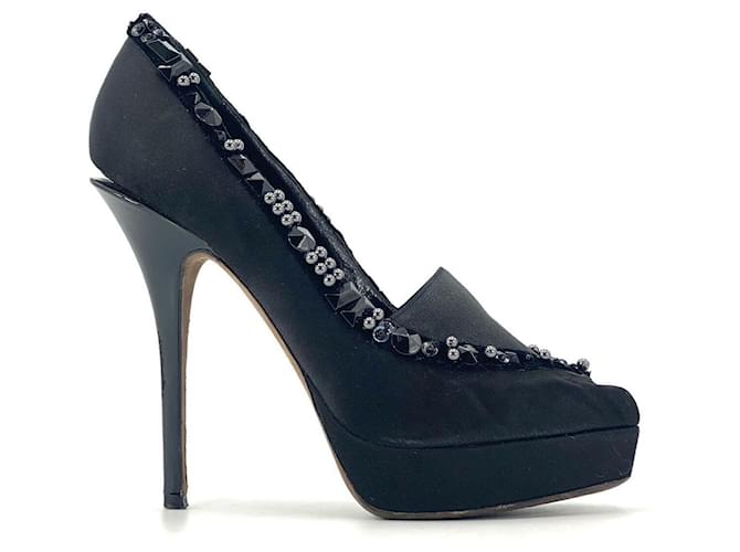 Louis Vuitton Peep Toe Pumps High Heels Schwarz Samt Perlen Gr. 39 Schuhe Black  ref.1228152