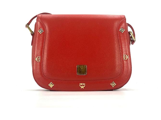 MCM Vintage Leather Bag Red Shoulder Bag Black Flap Bag Crossbody Bag  ref.1228154