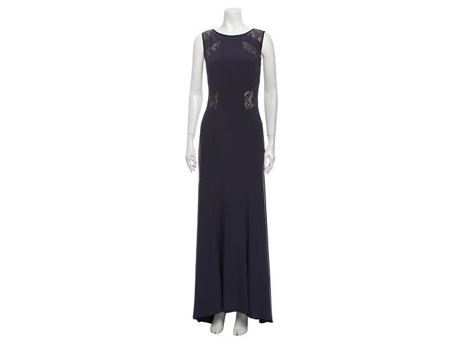 Abendkleid in voller Länge mit Spitzeneinsätzen von Vera Wang Grau