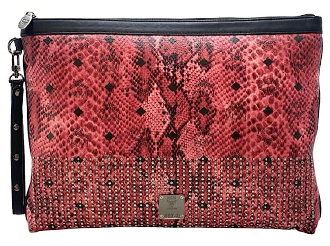 MCM Case Clutch Etui Tasche LogoPrint Reptiloptik Pink Pochette Mac Book Air  ref.1228165