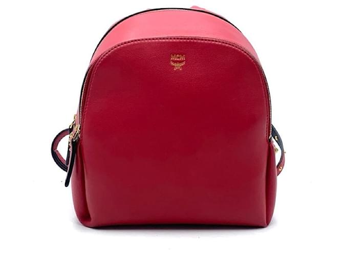 MCM Polke Studs Ruby Red Mini Leder Backpack Rubin Rot Small  ref.1228167