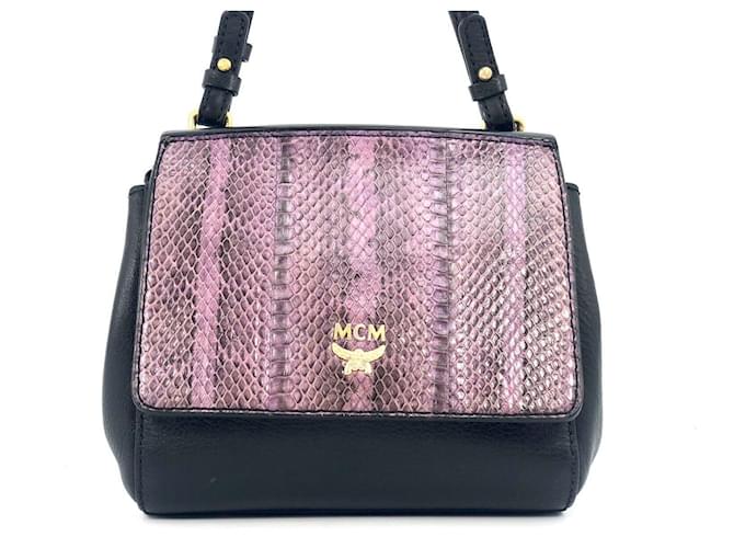 MCM handbag evening bag bag bag black purple leather leather reptile look small  ref.1228184