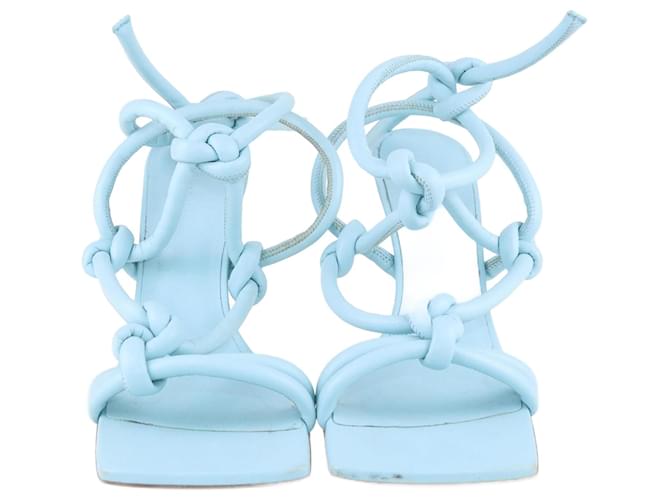 Bottega Veneta Light Blue Knotted Slingback Ankle Tie Sandals Leather  ref.1228211