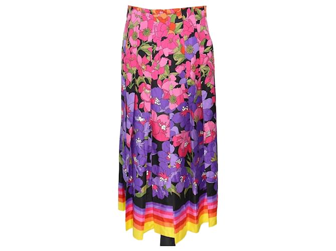 Falda midi plisada de sarga con estampado floral degradado multicolor de Gucci Seda  ref.1228221