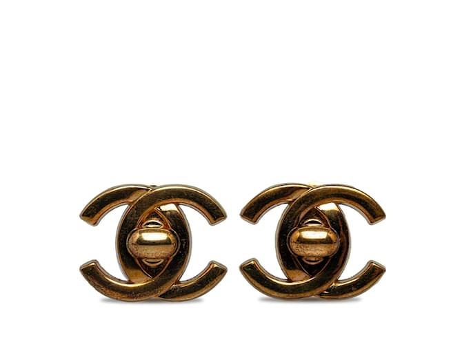 Gold Chanel CC Turn Lock Clip On Earrings Golden Gold-plated  ref.1228243
