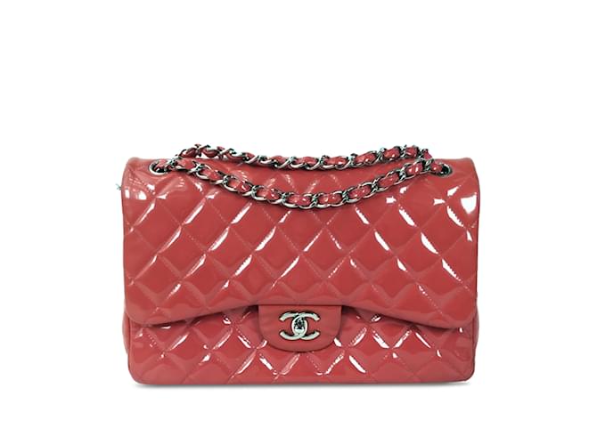 Bolsa de ombro com aba Chanel Jumbo Classic rosa com forro de patente Couro  ref.1228249