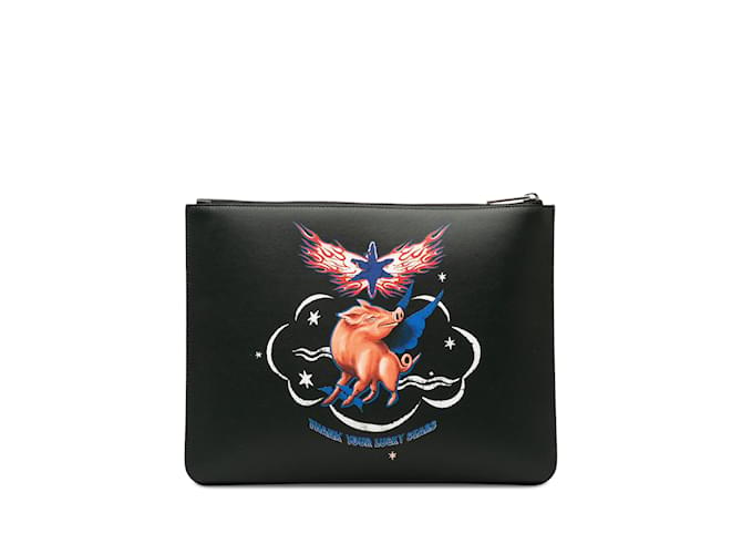 Bolsa clutch preta de couro com estampa Zodiac da Givenchy Preto  ref.1228262
