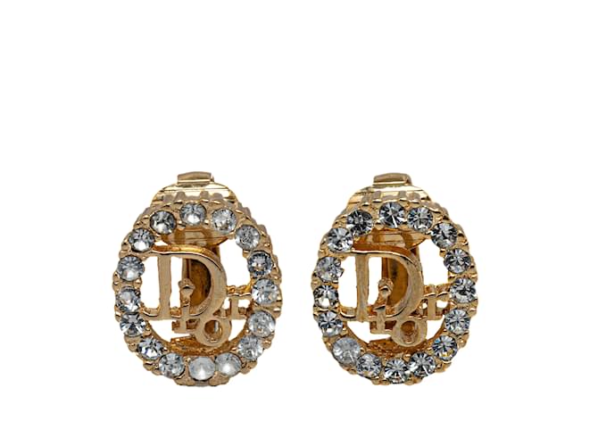 Boucles d'oreilles clips Dior strass dorées  ref.1228268