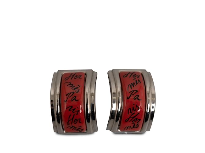 Hermès Pendientes de clip de esmalte rojo Hermes Roja Metal  ref.1228270