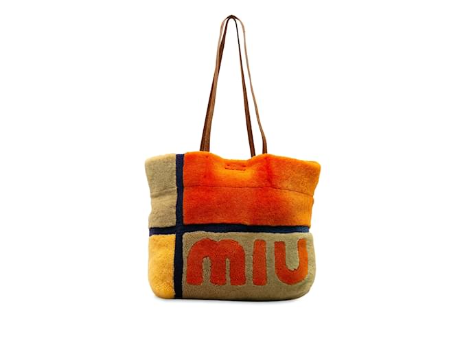 Multicolor Miu Miu Logo Shearling Tote Multiple colors Leather  ref.1228303