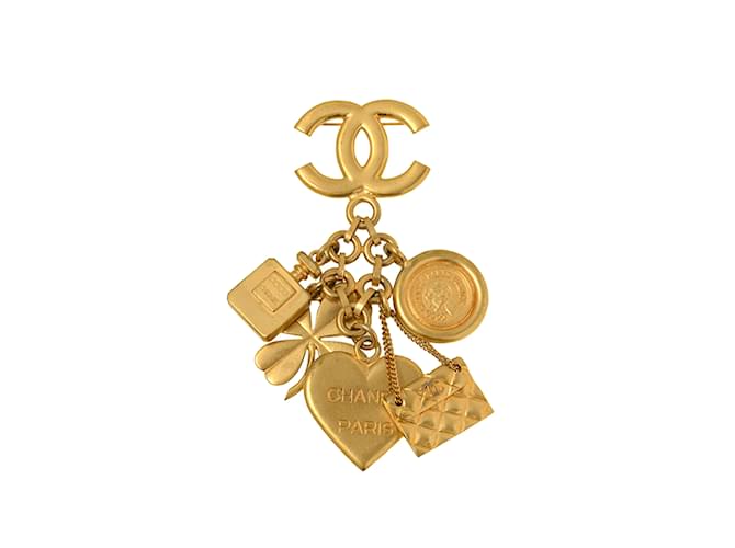 Gold Chanel Icon Charms Pin Brooch Golden Metal  ref.1228322