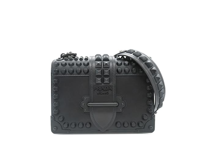 Black Prada Studded Cahier Crossbody Bag Leather  ref.1228338