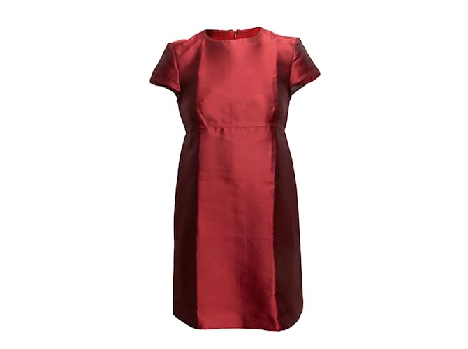 Red Burberry Satin Short Sleeve Dress Size US 4 Synthetic  ref.1228343