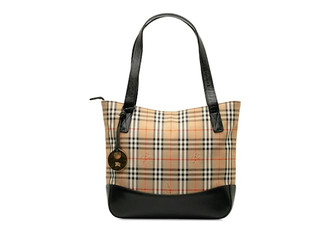Tan Burberry Haymarket Check Handbag Camel Leather  ref.1228360