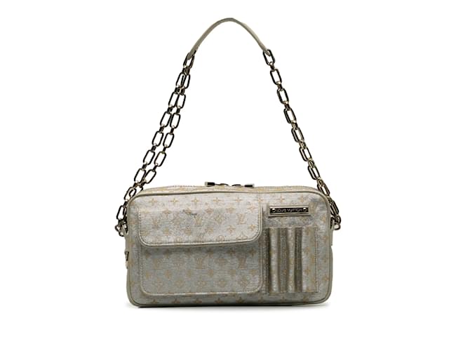 Silver Louis Vuitton Monogram Mini Lin Shine McKenna Baguette Silvery Leather  ref.1228388