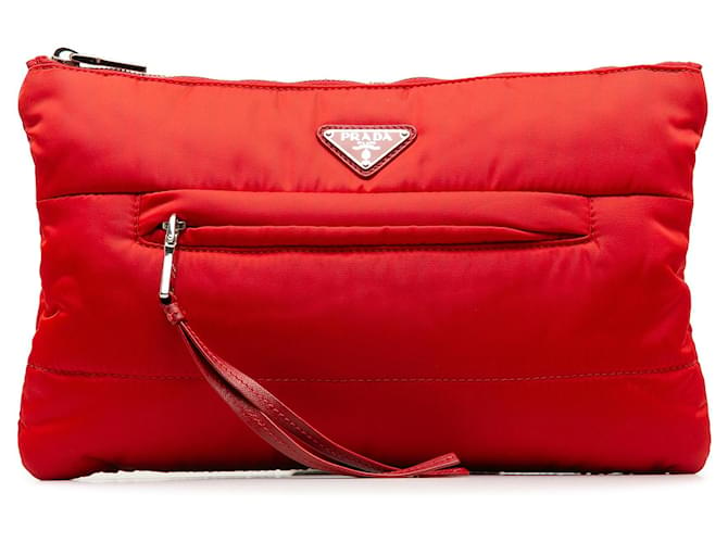Red Prada Tessuto Bomber Clutch Bag Cloth  ref.1228392