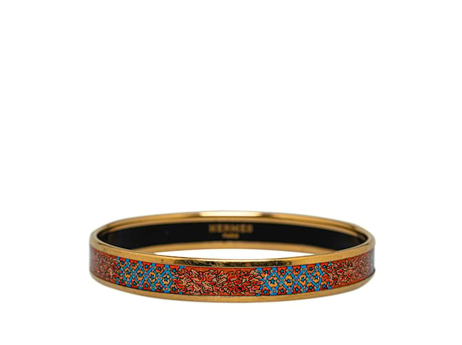 Hermès Gold Hermes Narrow Enamel Bangle Costume Bracelet Golden Metal  ref.1228393