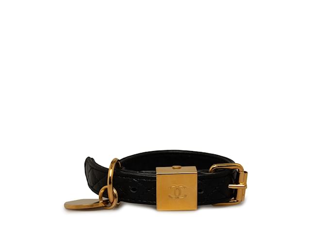Black Chanel CC Quilted Leather Collar and Dog Leash  ref.1228394