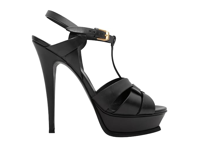 Black Yves Saint Laurent Platform Sandals Size 39 Leather  ref.1228404