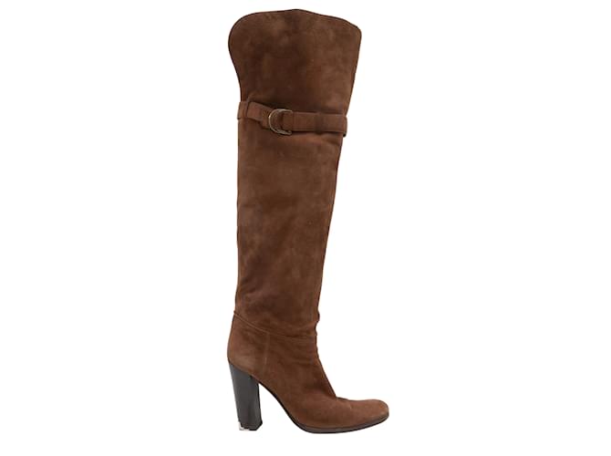 Brown Sergio Rossi Knee-High Suede Boots Size 39.5  ref.1228409