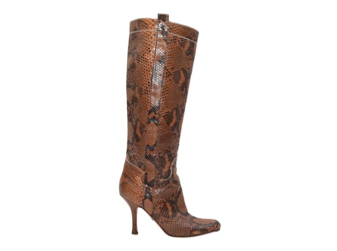 Brown Valentino Knee-High Snakeskin Boots Size 39 Exotic leather  ref.1228410