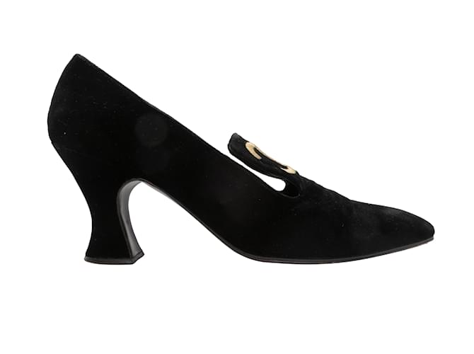 Chanel negro vintage 1993 Tamaño de los zapatos de tacón CC de terciopelo 39.5  ref.1228428