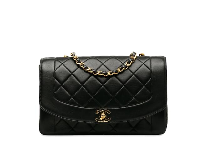 Black Chanel Medium Lambskin Diana Flap Crossbody Bag Leather  ref.1228433