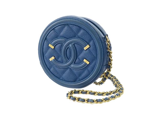 Blauer Chanel Caviar CC Filigraner runder Umhängetasche Leder  ref.1228445