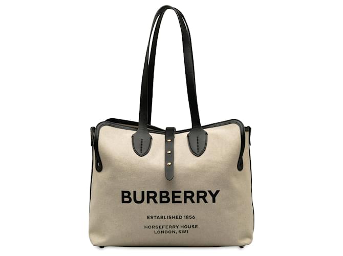 Brown Burberry Soft Belt Canvas Tote Bag Leather  ref.1228453