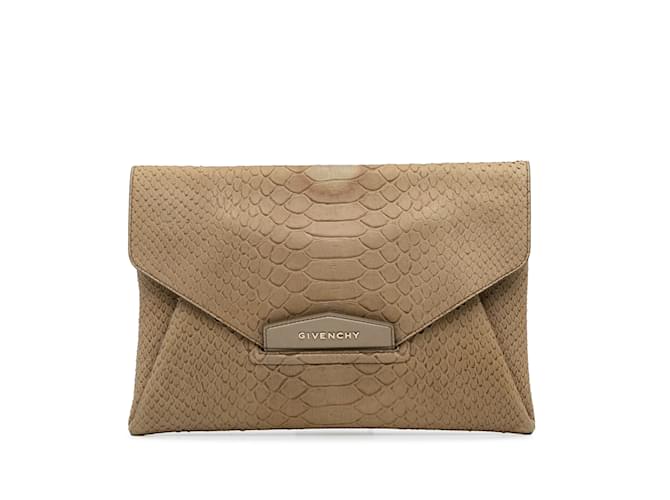 Taupe Givenchy Medium Embossed Antigona Envelope Clutch Bag Leather  ref.1228461