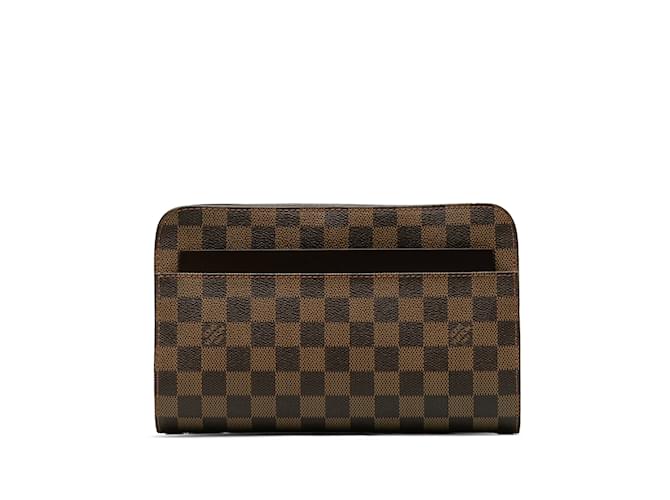 Brown Louis Vuitton Damier Ebene Pochette Saint Louis Clutch Bag Leather  ref.1228468