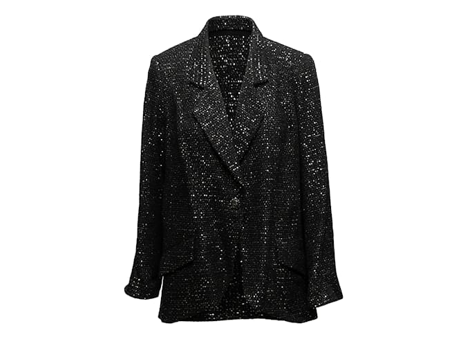 Croisière Chanel noir et argent 2011 St. Blazer Tropez Tweed Taille FR 48 Coton  ref.1228481