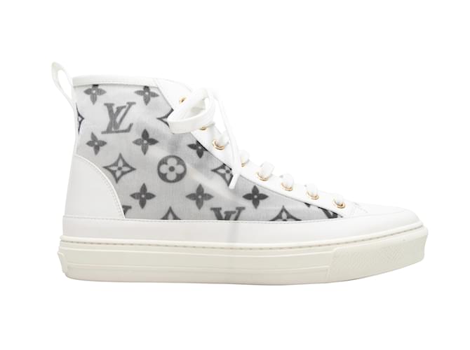 White & Black Louis Vuitton Monogram High-Top Sneakers Size 38 Cloth  ref.1228492
