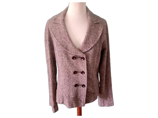 Marc Cain Wool and Silk Double Breasted Jacket Brown