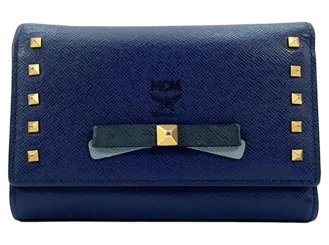 Portefeuille en cuir MCM bleu foncé bleu portefeuille portefeuille porte-cartes étui moyen  ref.1228540