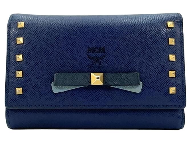 MCM Leather Wallet Dark Blue Blue Wallet Wallet Card Holder Case Medium  ref.1228540