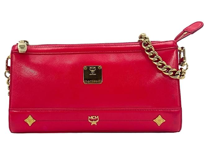 MCM Lackleder Schultertasche Clutch Handtasche Tasche Bag Small Rot Pink  ref.1228542