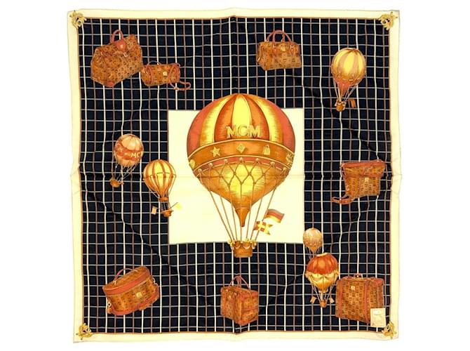 MCM Bandana Écharpe Femme Écharpe Coton Noir Crème Cognac LogoPrint Multicolore  ref.1228549