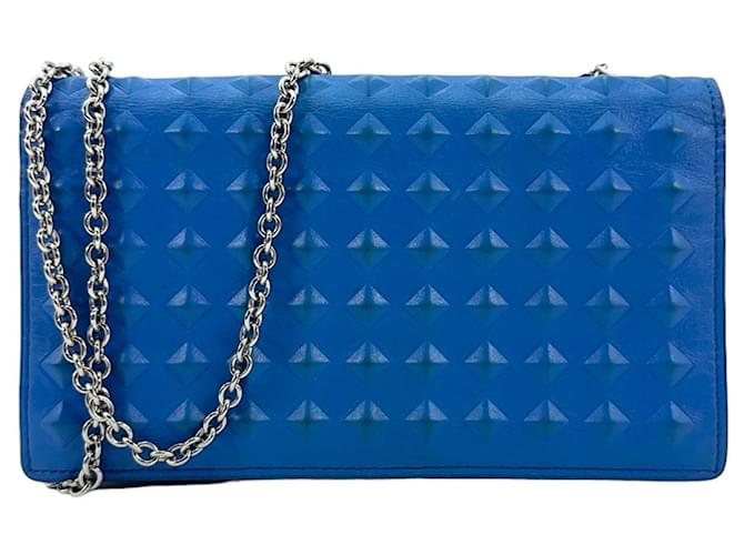 MCM Leder Crossbody Wallet Bag Blau Clutch Umhängetasche Geldbörse Etui  ref.1228550