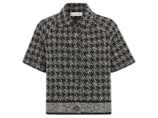 Dior Jaqueta de manga curta em tweed de algodão técnico Houndstooth preto e branco  ref.1228551