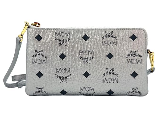 MCM Mini Crossbody Belt Bag Silver LogoPrint Small Shoulder Bag Belt Bag Silvery  ref.1228552