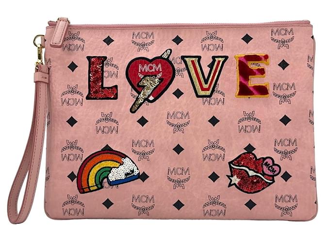 MCM LOVE Patch Pouch Pochette Pink Pink Bag Clutch Case Bag Limited Edition  ref.1228558