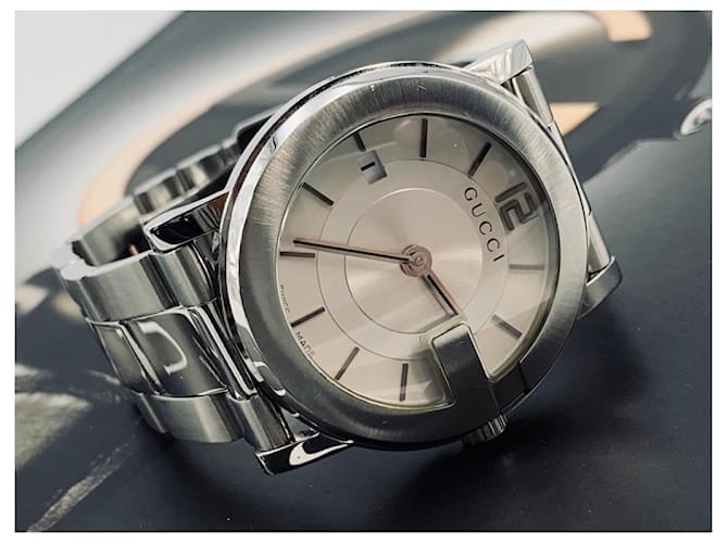 gucci 101J G - Round Watch Wristwatch Watch Swiss Made Steel Unisex Silvery  ref.1228570