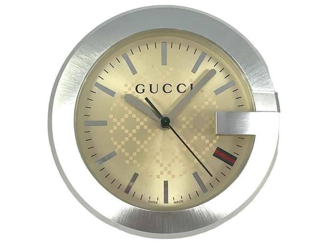 GUCCI Table Clock Brown Cream Table Watch with Box Full Set Clock  ref.1228578