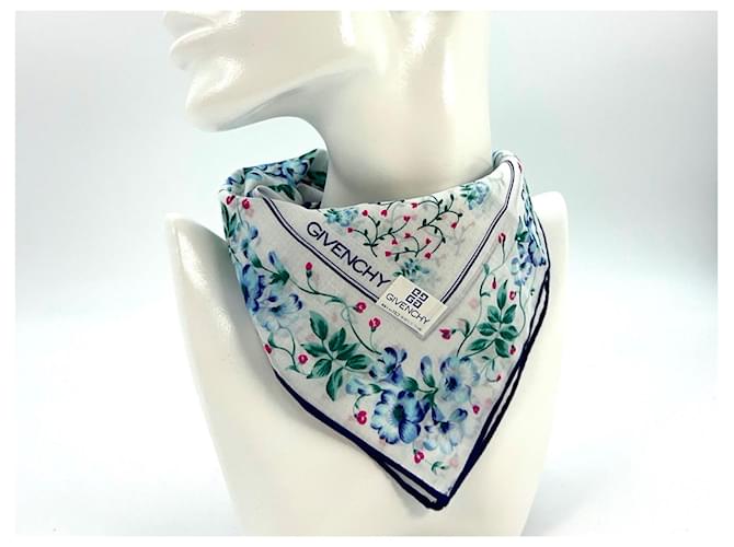 GIVENCHY Bandana Foulard Femme Foulard Coton Blanc Rose Vert Fleurs Logo Vintage Multicolore  ref.1228584