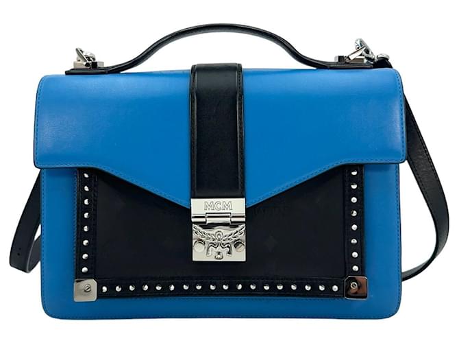 MCM Patricia Leather Nylon Shoulder Bag Crossbody Bag Blue Black Logo Multiple colors  ref.1228586