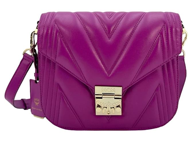 MCM Patricia Leather Shoulder Bag Violet Purple Bag Shoulder Bag Quilted Dark purple  ref.1228587