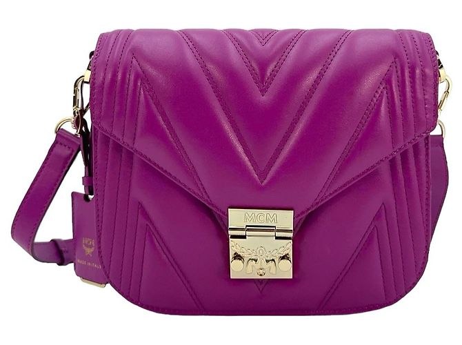 MCM Patricia Bolsa de Ombro em Couro Violeta Roxa Bolsa de Ombro Acolchoada Roxo Roxo escuro