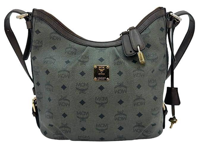 MCM Visetos Hobo Bag Anthracite Shoulder Bag Shopper Bag LogoPrint Dark grey  ref.1228589